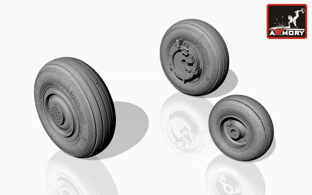 Armory AW72032B 1:72 Sukhoi Su-27 wheels with early type hubs, weighted tires/tyres, 2 types of front mudguard