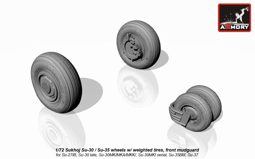 Armory AW72035 1:72 Sukhoi Su-30 / Su-35 wheels with weighted tires/tyres, front mudguard