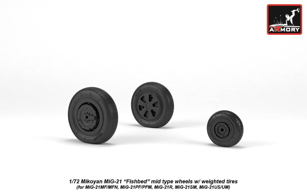 Armory AW72049 1:72 Mikoyan MiG-21 Fishbed wheels with weighted tires/tyres, mid