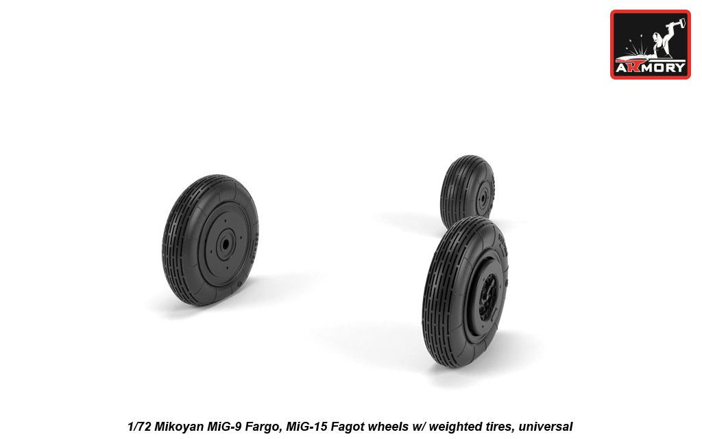 Armory AW72053 1:72 Mikoyan MiG-9 Fargo / MiG-15 Fagot (early) wheels with weighted tires/tyres