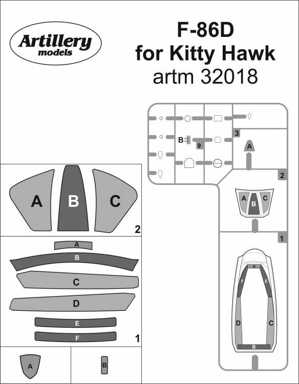 Artillery M32018 1:32 Masks for North-American F-86D Sabre dog canopy frame paint mask