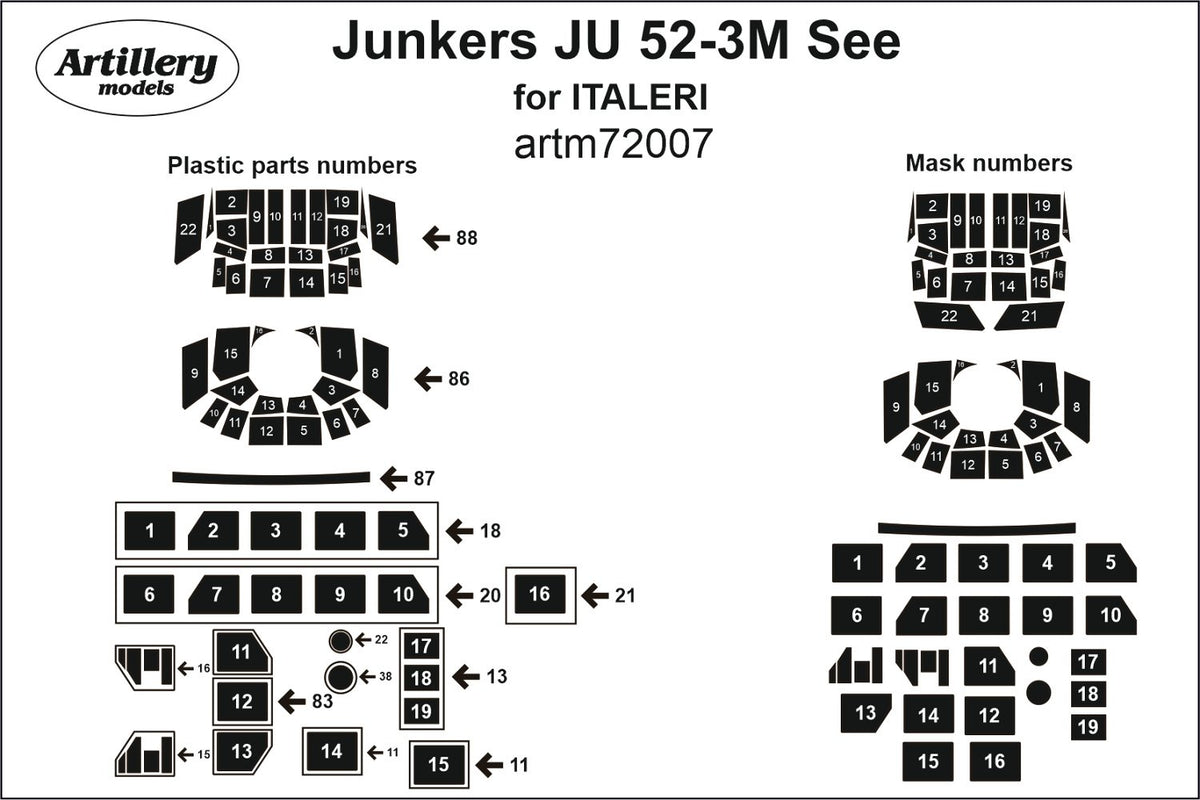 Artillery M72007 1:72 Junkers Ju-52/3M See canopy frame paint mask