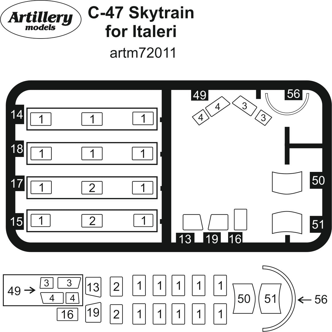 Artillery M72011 1:72 Douglas C-47 Skytrain canopy frame paint mask