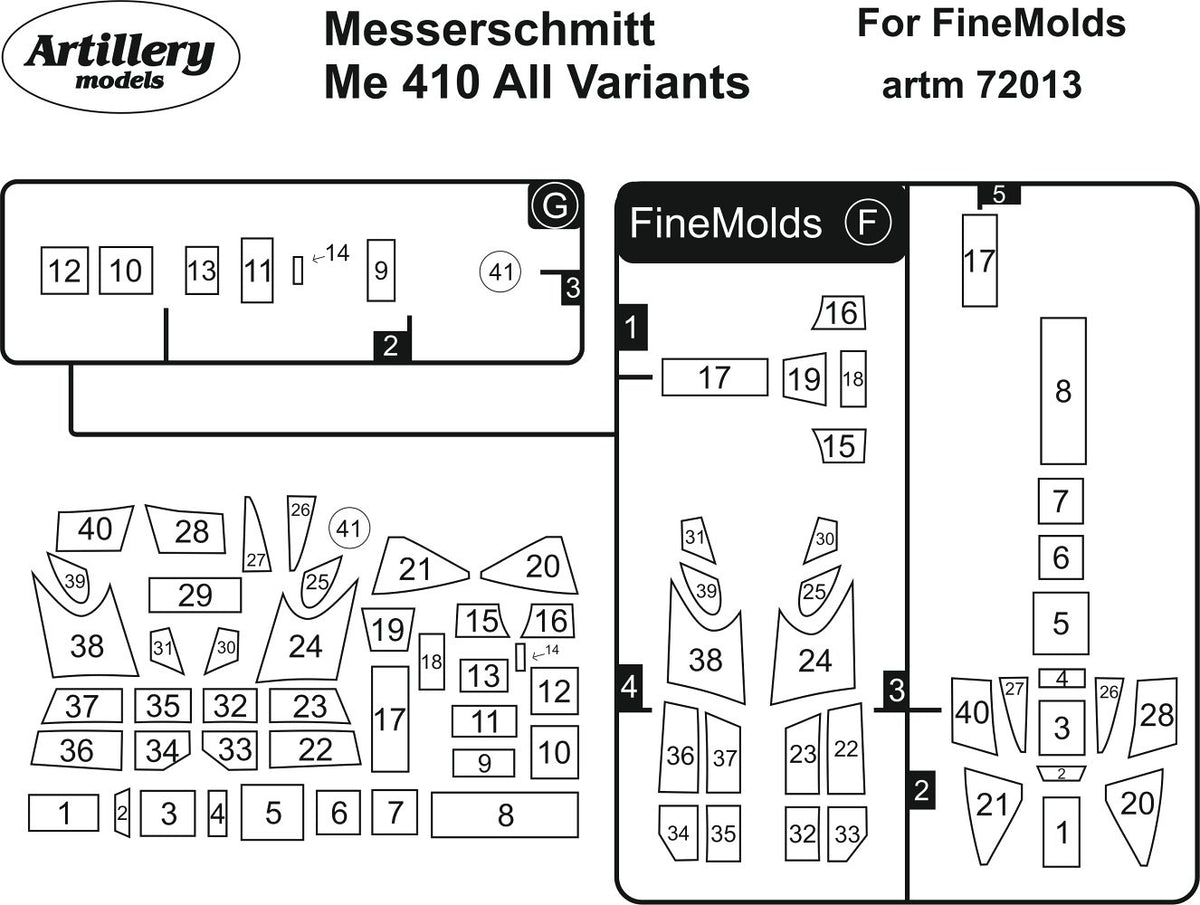 Artillery M72013 1:72 Messerschmitt Me-410 all variants canopy frame paint mask