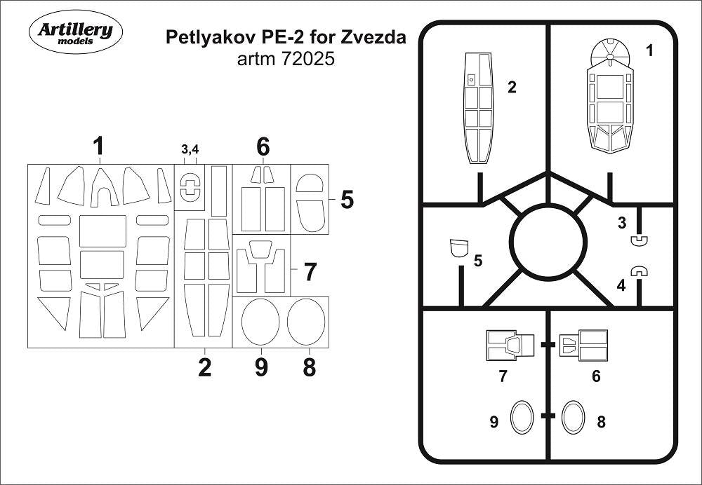 Artillery M72025 1:72 Petlyakov Pe-2 canopy frame paint masks