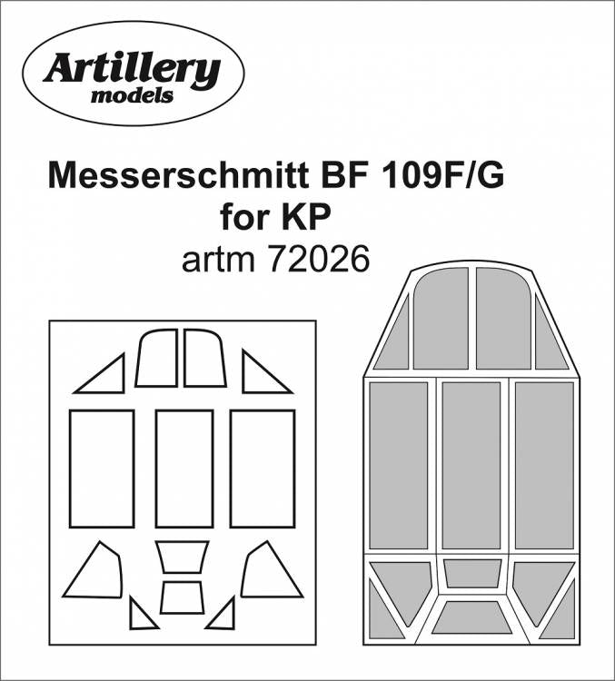 Artillery M72026 1:72 Messerschmitt Bf-109F/G canopy frame paint mask