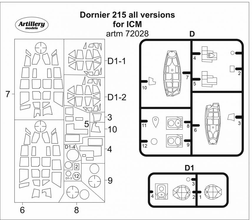 Artillery M72028 1:72 Dornier Do-215B-4/Do-215B-5 canopy frame paint mask