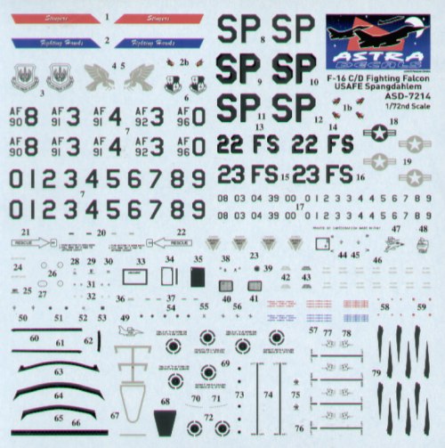 Astra Decals ASD-7214 1:72 Lockheed-Martin F-1C/D Fighting Falcon USAFE Spangdahlem SP