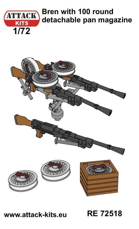 Attack Kits AT-RE72518 1:72 Bren MG w. 100-round detachable pan magazine detail set 3D (4 pcs) 3D printed parts