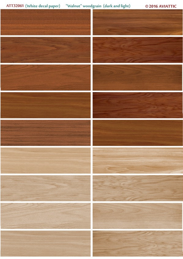Aviattic ATT32061 1:32 'Walnut' woodgrain (dark and light) (printed on white decal paper)