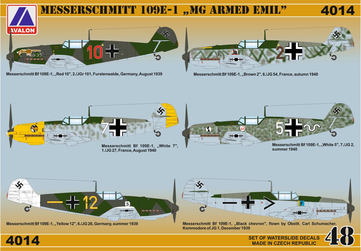 Avalon 4014 1:48 Messerschmitt Bf-109E-1 'MG-armed Emils'