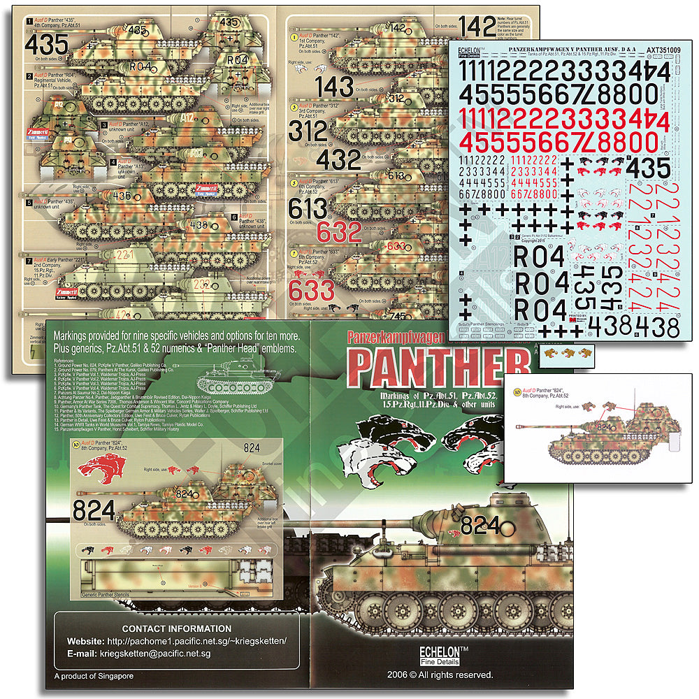 Echelon FD AXT351009 1:35 Pz.Abt.51/52 & 15.Pz.Rgt. Panther Pz.Kpfw.V Ausf.D Panther s & Ausf.A