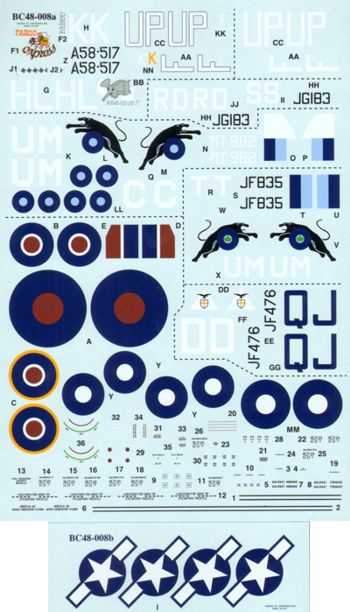 Barracuda Studios BC48008 1:48 Spitfire Mk.VIII Part 1 Decals