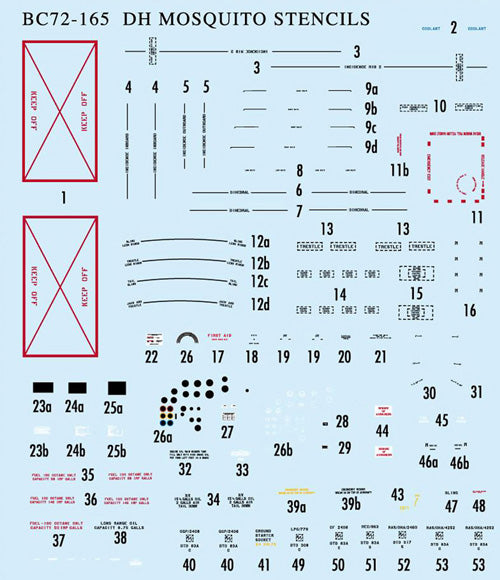 Barracuda Studios BC72165 1:72 Mosquito Airframe Stencils - Expanded