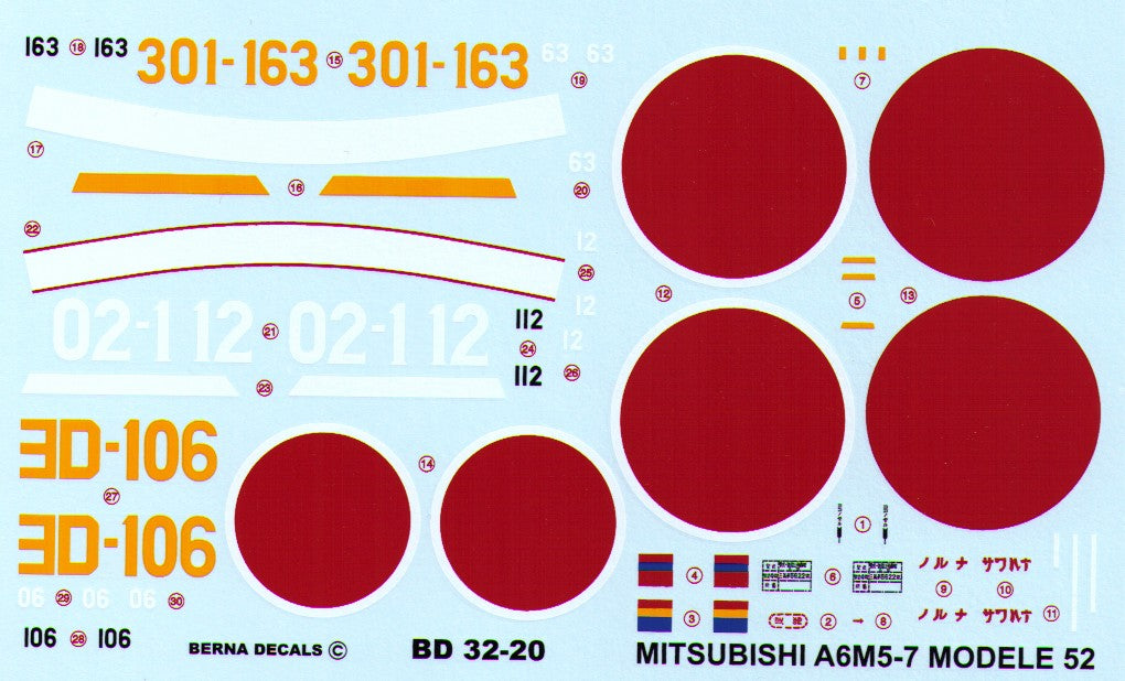 Berna Decals BD32-20 1:32 Mitsubishi Zero A6M5-7 Model 52-63