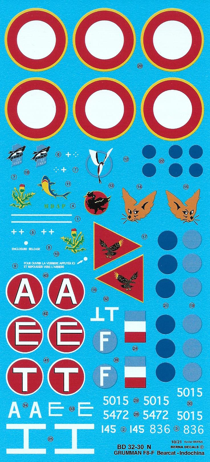 Berna Decals BD32-30N 1:32 French Grumman Bearcat over Indochina