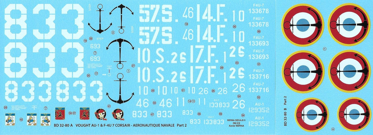Berna Decals BD32-80 1:32 Vought AU-1 & F4U-7 Corsair Aeronavale