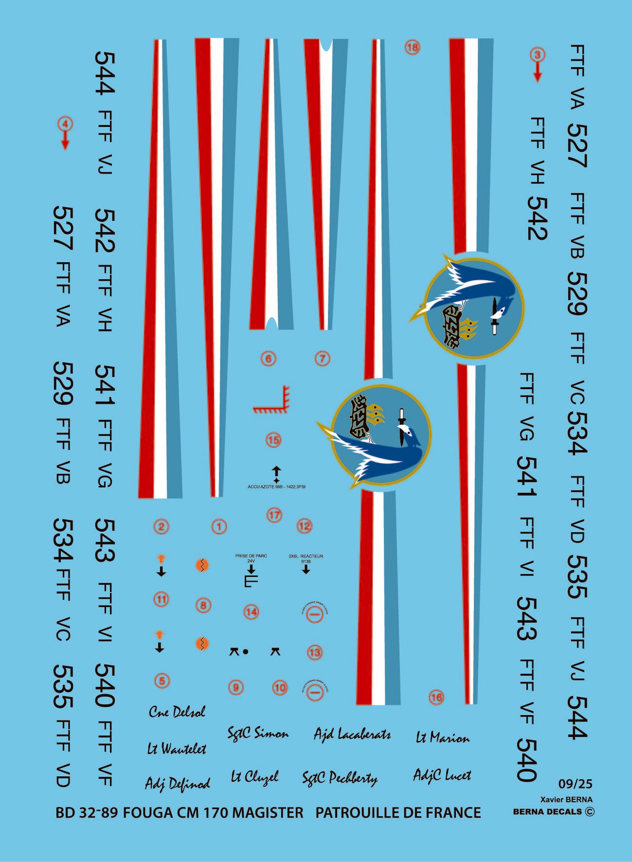 Berna Decals BD32-89 1:32 Fouga CM170 Magister Armée de l'air (For the Daco kit)
