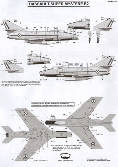 Berna Decals BD48-100 1:48 Dassault Super Mystere B.2 Stencils & markings