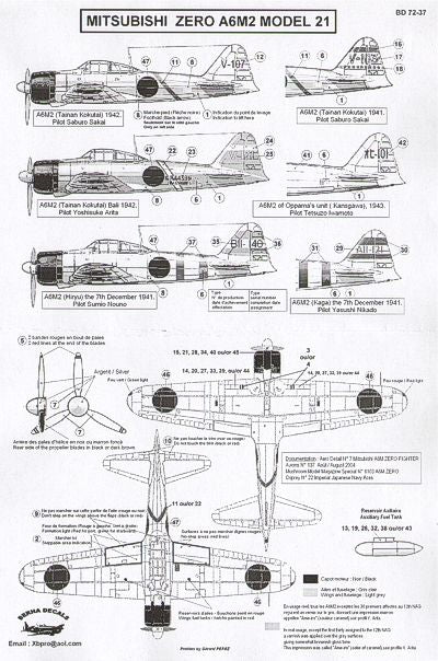 Berna Decals BD72-37M 1:72 Mitsubishi ZERO A6M2 Model 21: Sakai (V-103 & V-107) 1941-42,