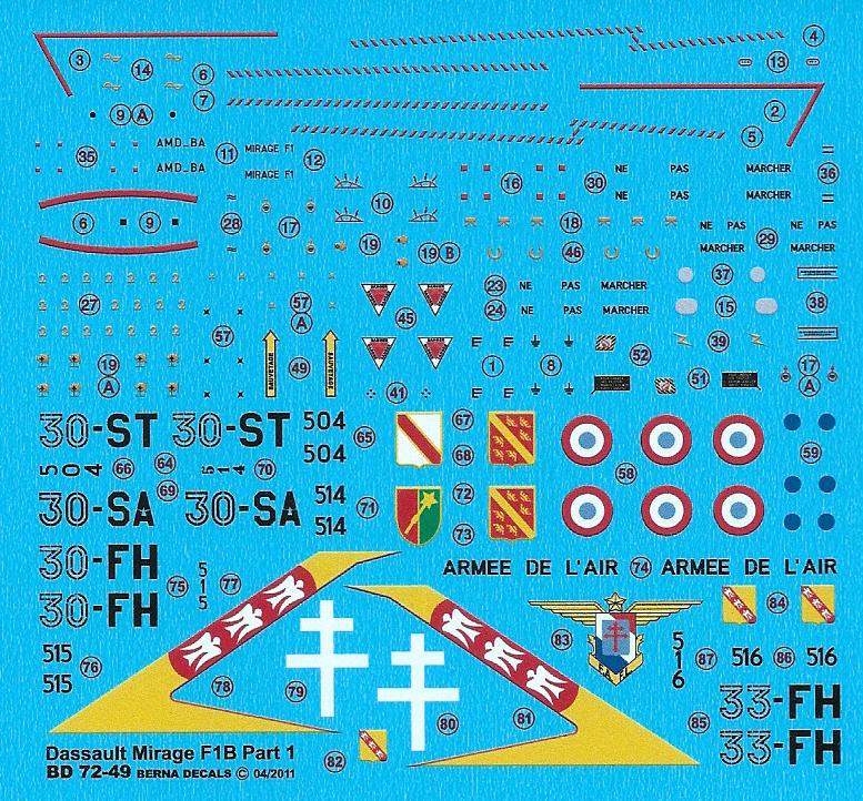 Berna Decals BD72-49 1:72 Dassault_Mirage F1B Part 1