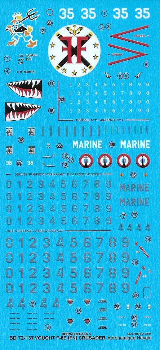 Berna Decals BD72-137 1:72 F-8E (FN) Crusader French flotille 12F in the 90 + 2 special schemes