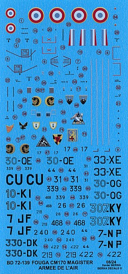 Berna Decals BD72-139 1:72 Fouga CM170 Magister Armée de l'air: (9 schemes)