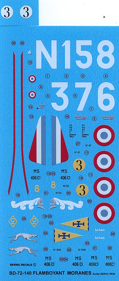 Berna Decals 72140 1:72 Flamboyant Morane-Saulnier MS.406: