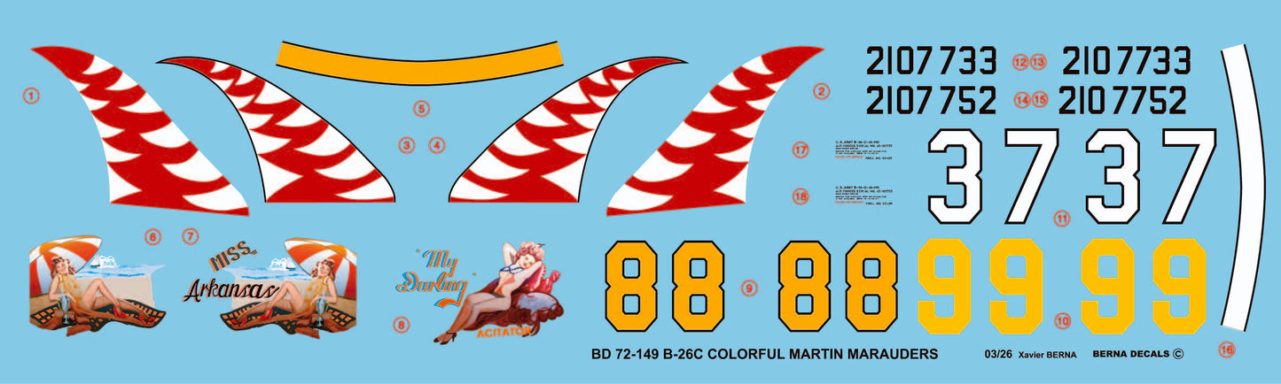 Berna Decals BD72-149 1:72 Colourful Martin B-26C-45-MO Marauders