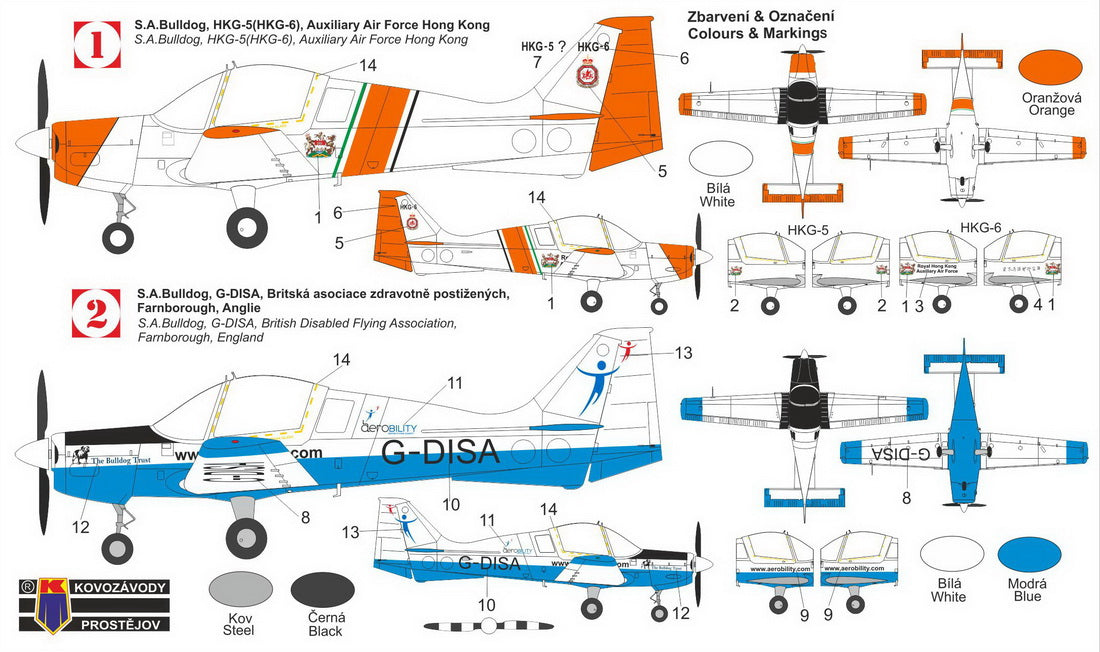 Kovozavody Prostejov BLK0002 1:72 Scottish-Aviation Bulldog 'AAF HK, BDFA' 1 kit - 2 schemes, bagged, cardboard header