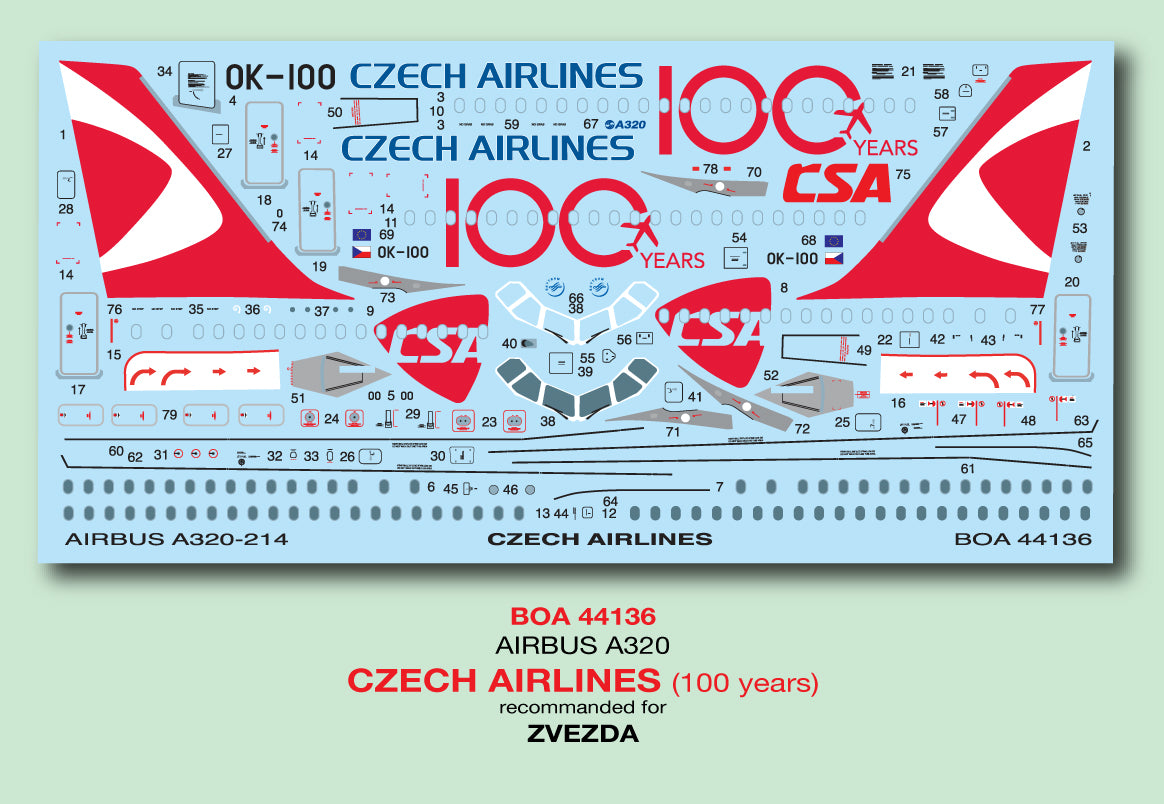 Boa Decals BOA144136 1:144 Airbus A320 Czech Airlines Jubilee livery