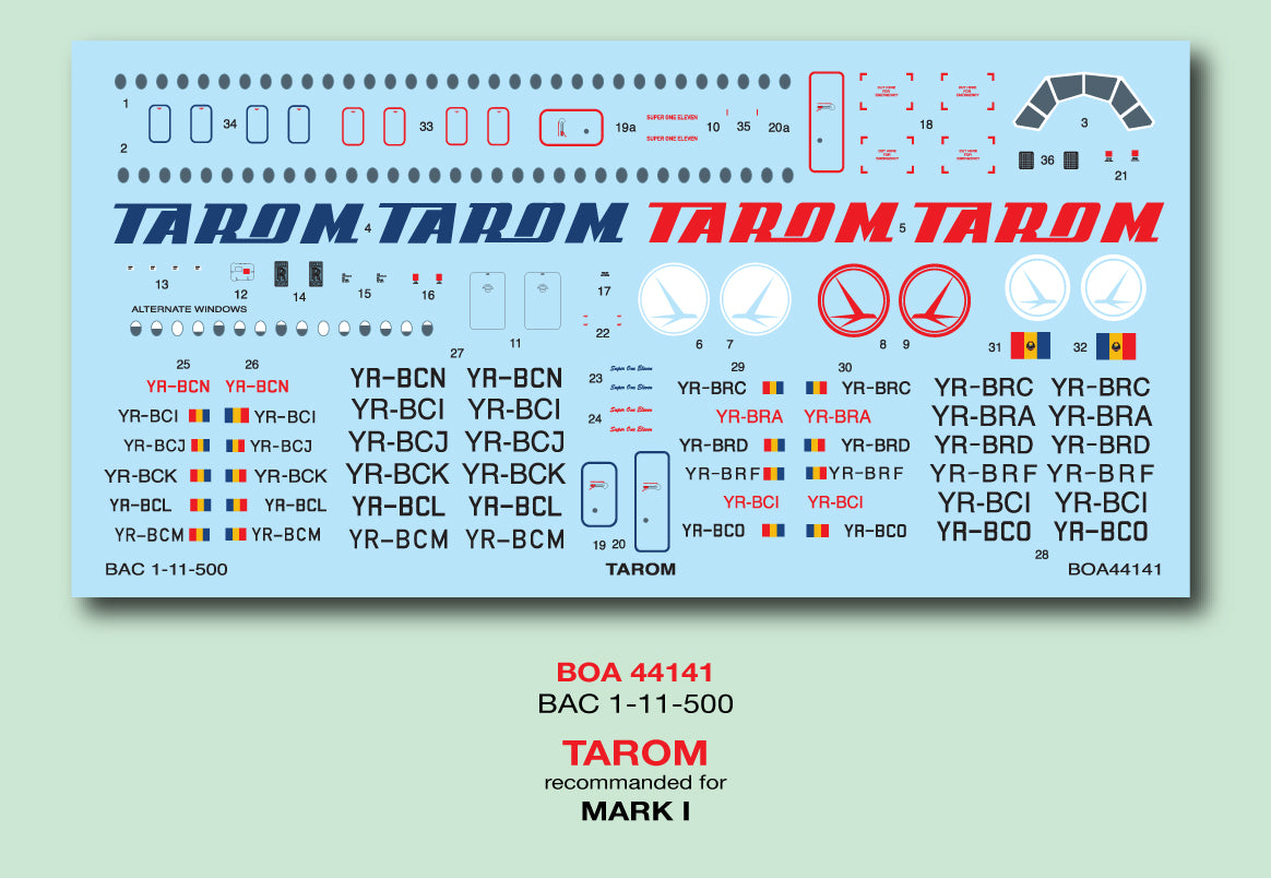 Boa Decals BOA44141 1:144 BAC 1-11-500 TAROM (for MARK 1)