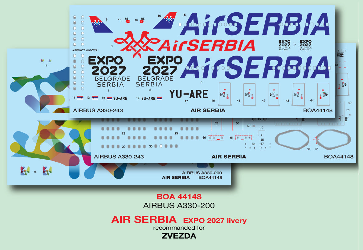Boa Decals BOA144148 1:144 Airbus A330-243 Air Serbia EXPO 2027 livery