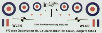 Blue Rider BR-308 1:72 Gloster Meteor F.7.5 WL419. An F.8 used for ejection seat trials