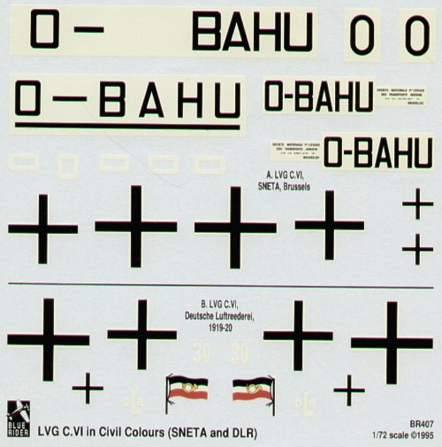 Blue Rider BR-407 1:72 LVG C.VI Civil 191-20. O-BAHU Belgian SNETA; No 30 DLR (forerunner of Lufthansa)