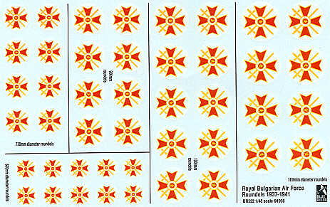 Blue Rider BR-522 1:48 Bulgarian National Insignia/Roundels 1937-1941 44 National Insignia/Roundels for various types