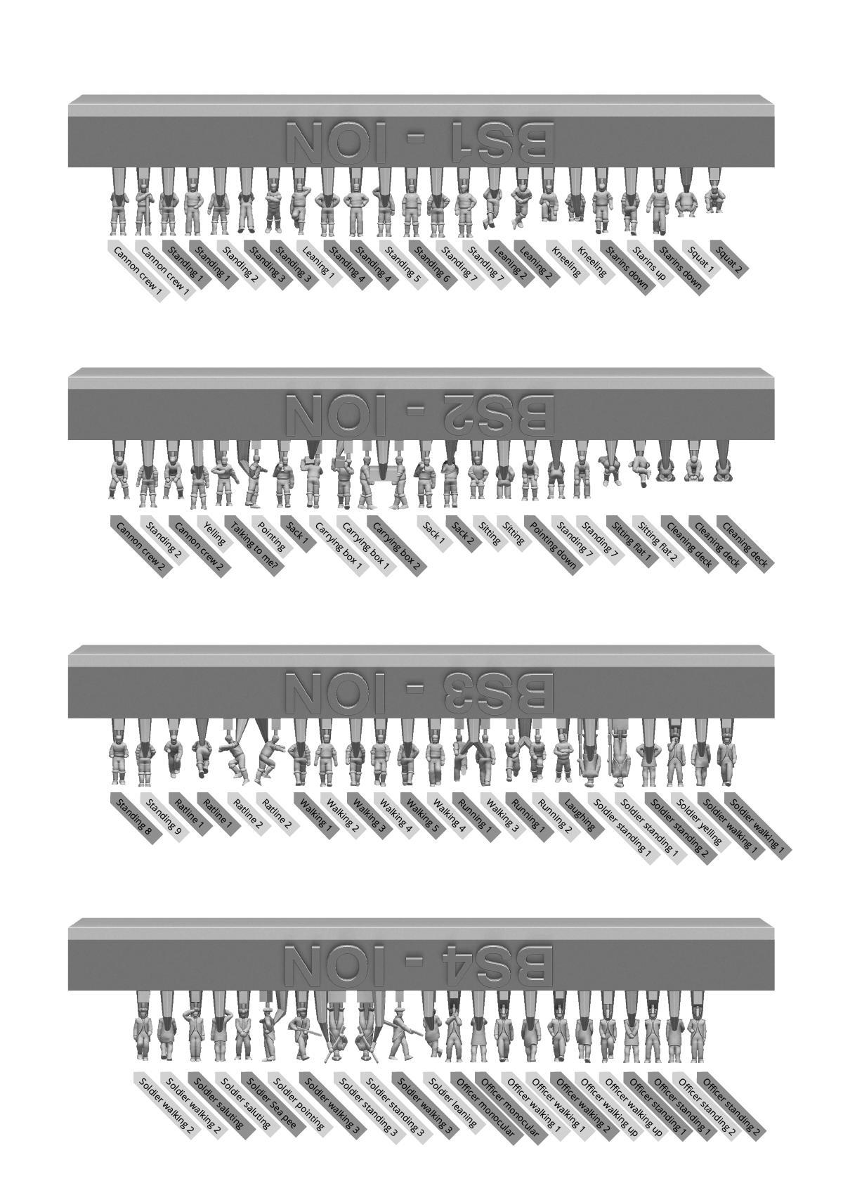 ION Model 700-BS-001 1:700 18-19th Century Medieval Deck Crew (91 figures)