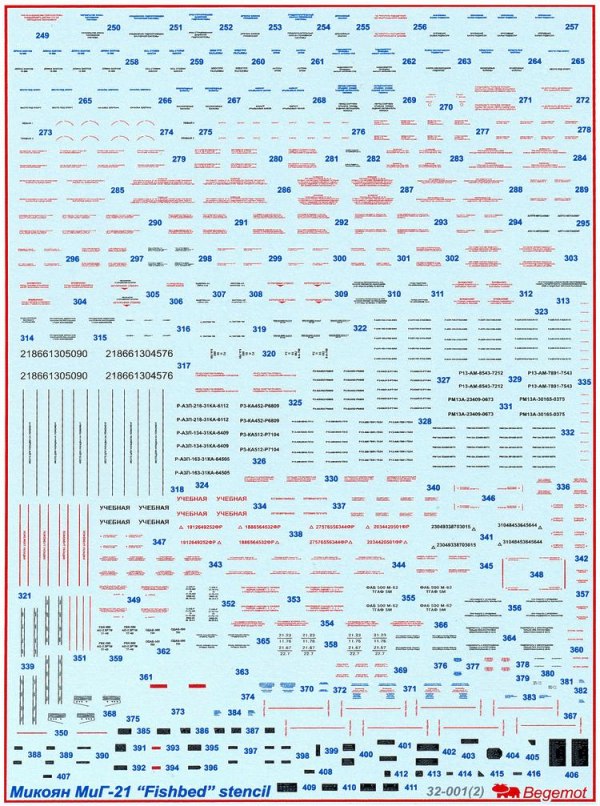 Begemot 32001 1:32 Mikoyan MiG-21 Stencil Data