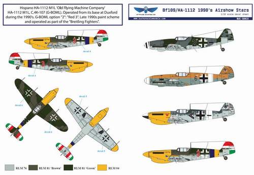 Attittude Aviation BUC-32015 1:32 Messerschmitt Bf-109/HA-1112 1990s Airshow Star Decals