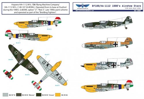Attittude Aviation BUC-48005 1:48 Messerschmitt Bf-109G-2/G-10/HA-1112 1990s Airshow Stars Decal Sheet