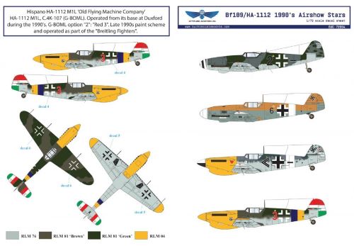 Attittude Aviation BUC-72004 1:72 Messerschmitt Bf-109/HA-1112 1990s Airshow Star Decals
