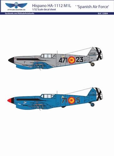 Attittude Aviation BUC-32004 1:32 Hispano HA-1112M1L Buchon Spanish Air Force Decal Sheet