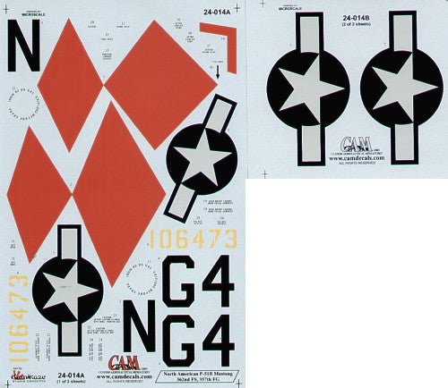 CAM 24014 1:24 P-51B Mustang 42-106473 G4-N 362FS/357FG John Pugh Leiston with red/yellow diamond nose