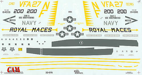 CAM 32076 1:32 McDonnell-Douglas F/A-18C 164006 NF/200 VFA-27 Maces USS Independence. Black spine and fins