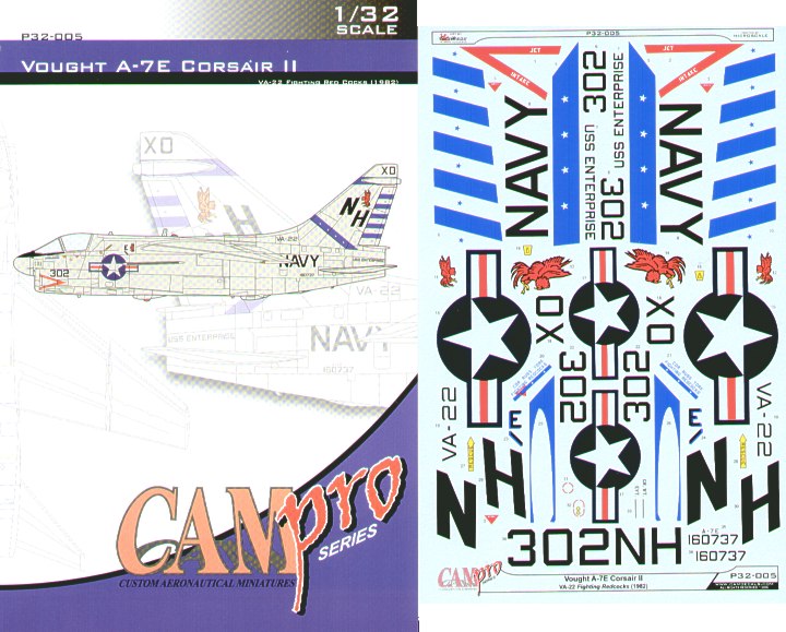 CAM PRO 3205 1:32 LTV A-7E Corsair II (1)160737 NH/302 VA-22 Fighting Redcocks USS Enterprise 1982 Overall Lt Gull Grey