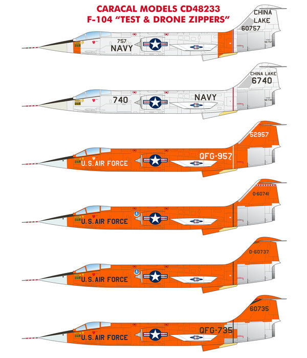 Caracal Models CD48233 1:48 Lockheed F-104 'Test & Drone Zippers'