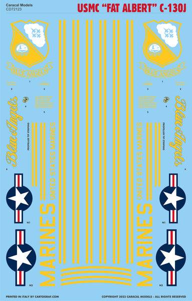 Caracal Models CD72123 1:72 USMC Lockheed C-130J 'Fat Albert' decal sheet