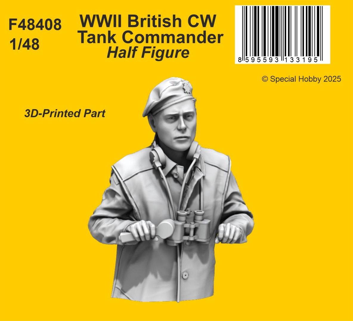 CMK/Czech Master Kits F48408 1:48 WWII British CW Tank Commander / Half Figure British tank commander half figure, late WW2 period. 3D printed, the detail level and natural pose stand out.