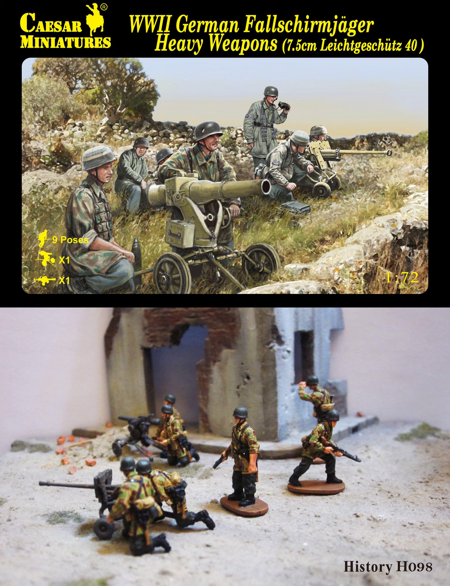 Caesar Miniatures H098 1:72 WWII German Fallschirmjager Heavy Weapons (7.5cm Leichtgeschutz 40)