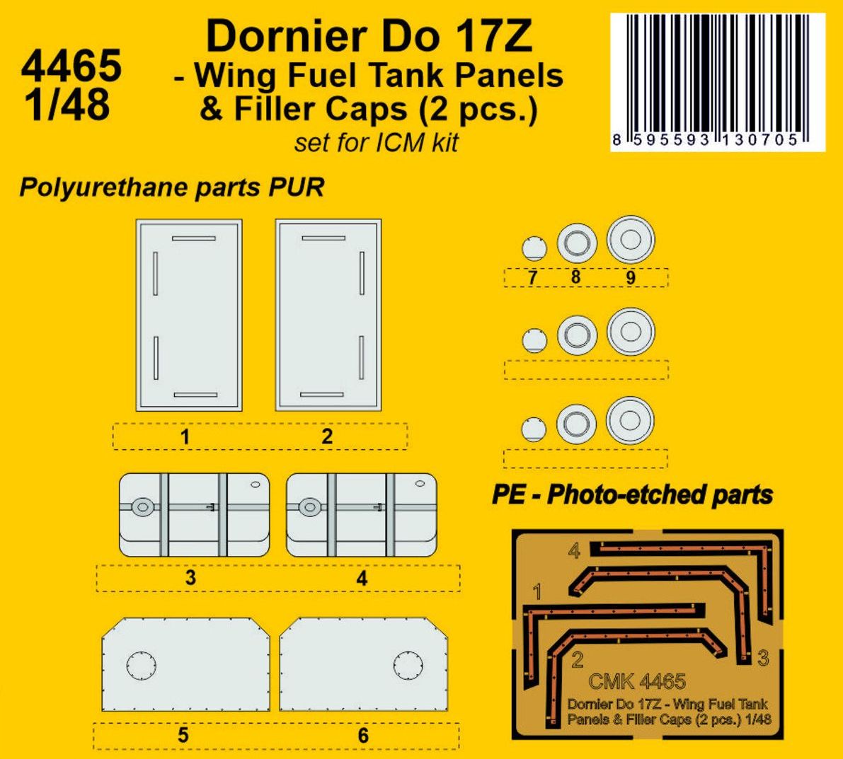 CMK 4465 1:48 Dornier Do-17Z - Wing Fuel Tank Panels & Filler Caps (2 pcs.)